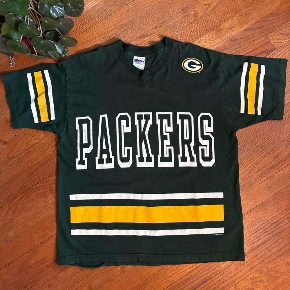 Vintage 90s Pro Player Green Bay Packers Favre AOP T-Shirt Mens XL Green